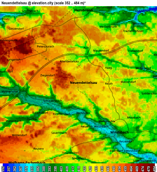 Zoom OUT 2x Neuendettelsau, Germany elevation map