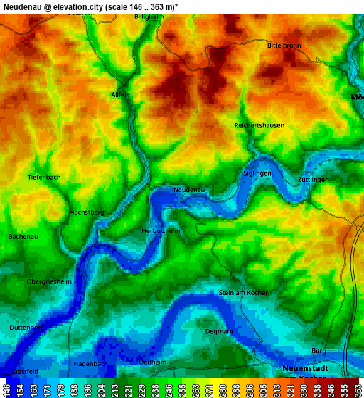 Zoom OUT 2x Neudenau, Germany elevation map