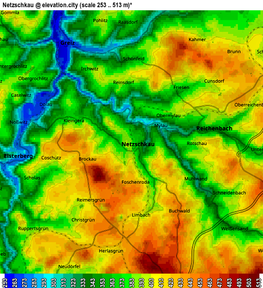 Zoom OUT 2x Netzschkau, Germany elevation map