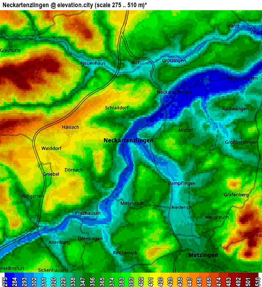 Zoom OUT 2x Neckartenzlingen, Germany elevation map