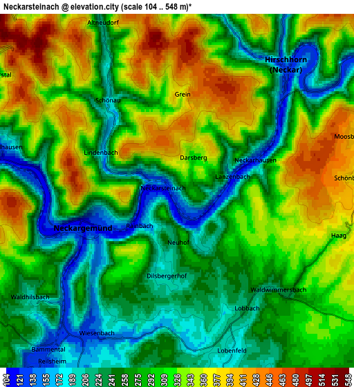 Zoom OUT 2x Neckarsteinach, Germany elevation map