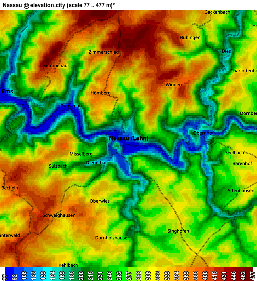 Zoom OUT 2x Nassau, Germany elevation map