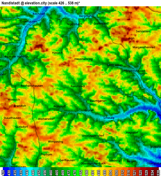 Zoom OUT 2x Nandlstadt, Germany elevation map