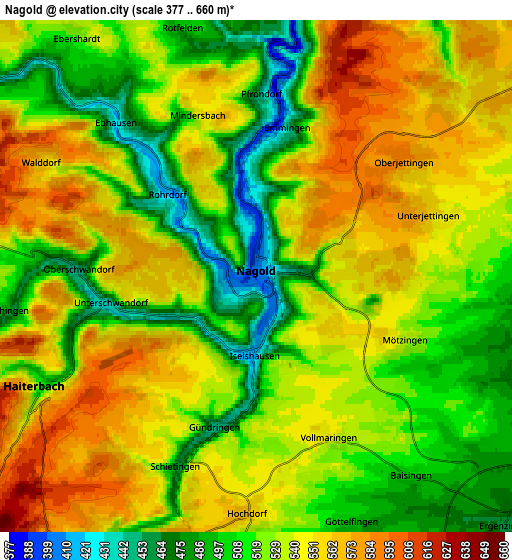 Zoom OUT 2x Nagold, Germany elevation map