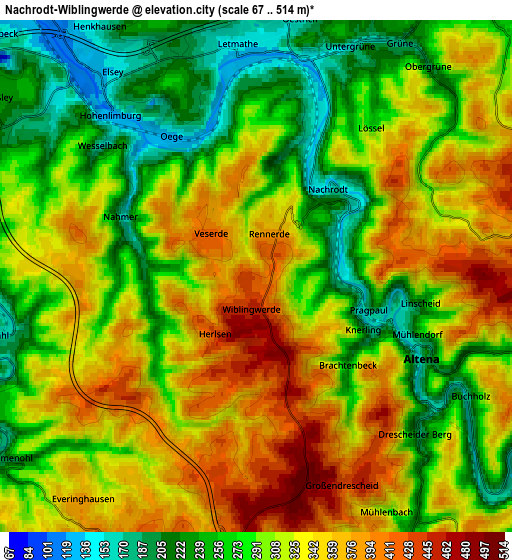 Zoom OUT 2x Nachrodt-Wiblingwerde, Germany elevation map