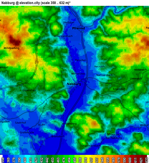 Zoom OUT 2x Nabburg, Germany elevation map