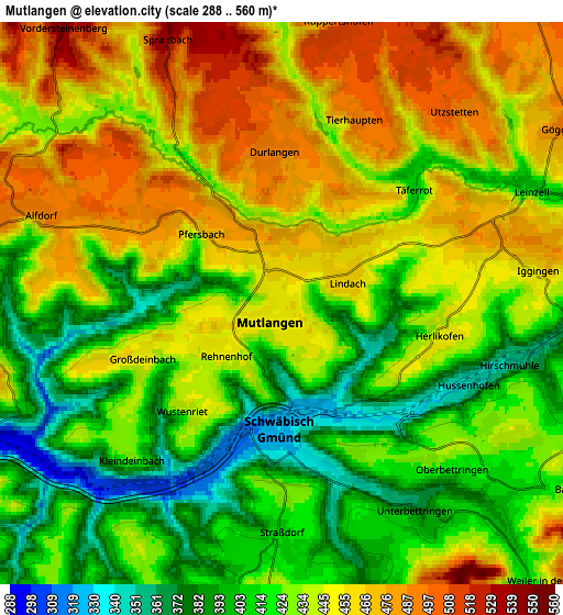 Zoom OUT 2x Mutlangen, Germany elevation map