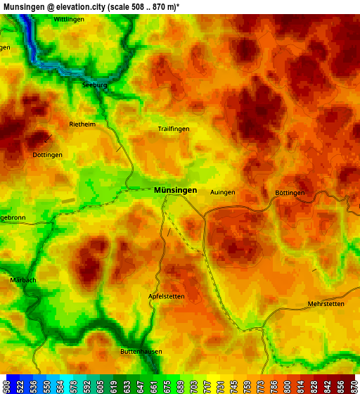 Zoom OUT 2x Münsingen, Germany elevation map