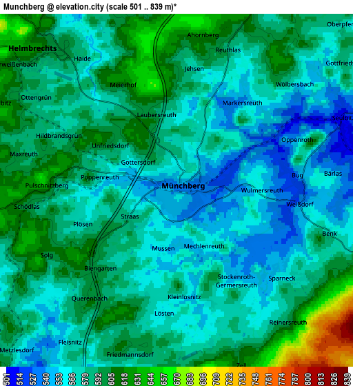 Zoom OUT 2x Münchberg, Germany elevation map