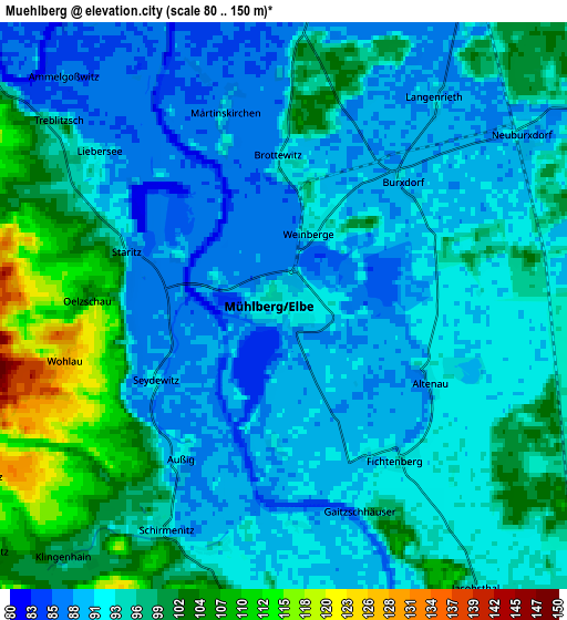 Zoom OUT 2x Mühlberg, Germany elevation map