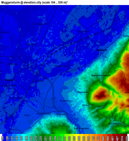 Zoom OUT 2x Muggensturm, Germany elevation map