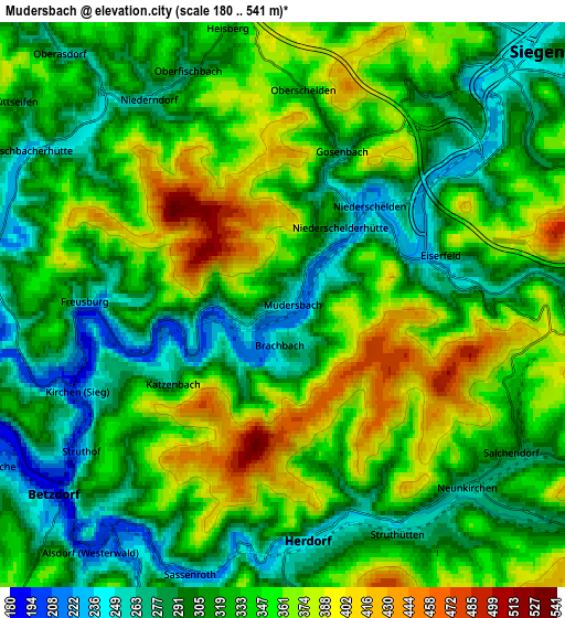Zoom OUT 2x Mudersbach, Germany elevation map