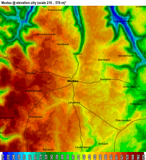 Zoom OUT 2x Mudau, Germany elevation map