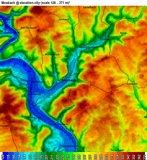 Zoom OUT 2x Mosbach, Germany elevation map