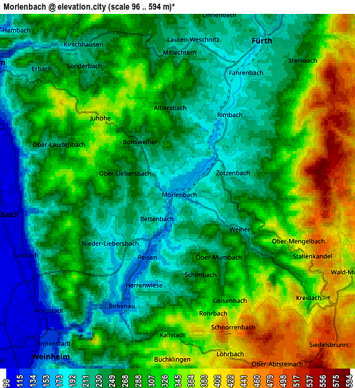 Zoom OUT 2x Mörlenbach, Germany elevation map