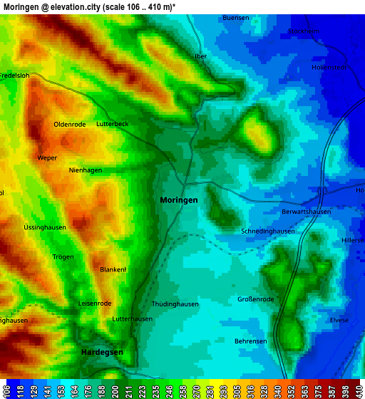 Zoom OUT 2x Moringen, Germany elevation map