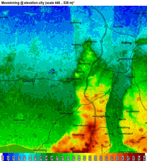 Zoom OUT 2x Moosinning, Germany elevation map