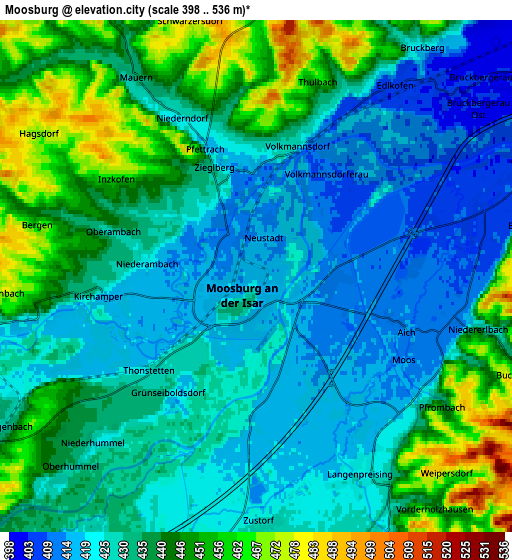 Zoom OUT 2x Moosburg, Germany elevation map