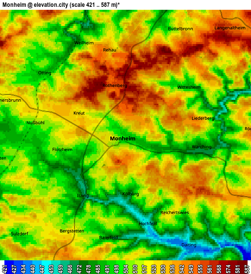 Zoom OUT 2x Monheim, Germany elevation map