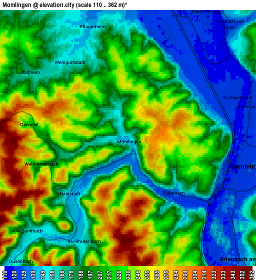 Zoom OUT 2x Mömlingen, Germany elevation map