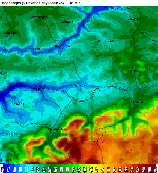 Zoom OUT 2x Mögglingen, Germany elevation map