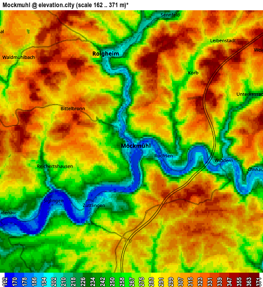 Zoom OUT 2x Möckmühl, Germany elevation map