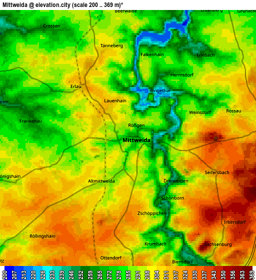 Zoom OUT 2x Mittweida, Germany elevation map