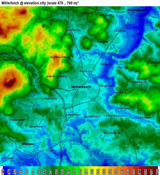 Zoom OUT 2x Mitterteich, Germany elevation map