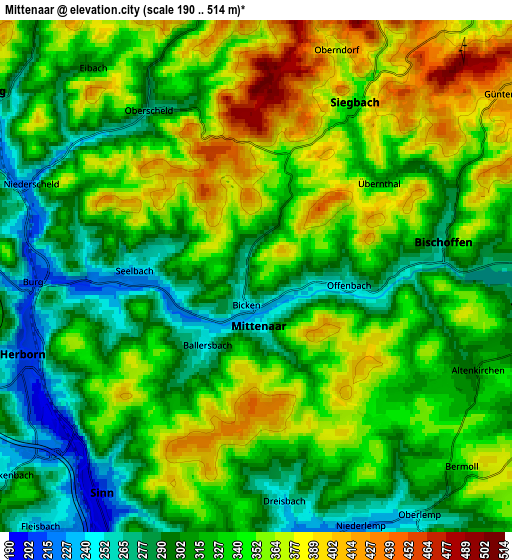 Zoom OUT 2x Mittenaar, Germany elevation map