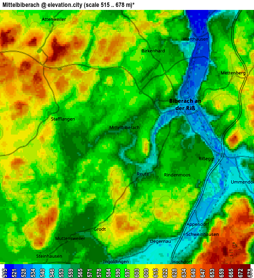 Zoom OUT 2x Mittelbiberach, Germany elevation map