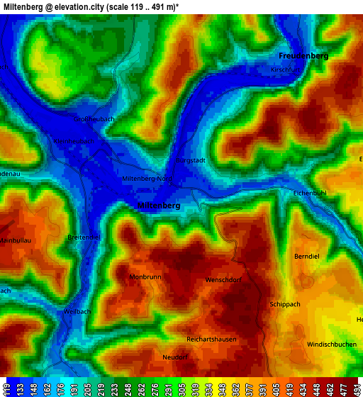 Zoom OUT 2x Miltenberg, Germany elevation map