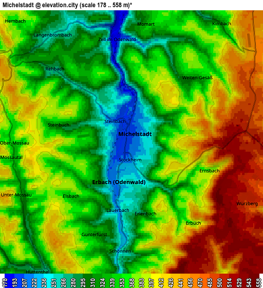 Zoom OUT 2x Michelstadt, Germany elevation map