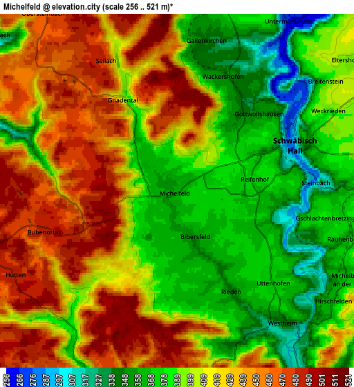 Zoom OUT 2x Michelfeld, Germany elevation map