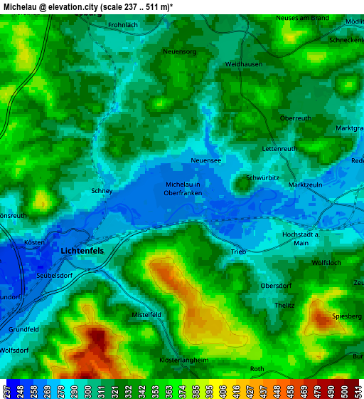 Zoom OUT 2x Michelau, Germany elevation map