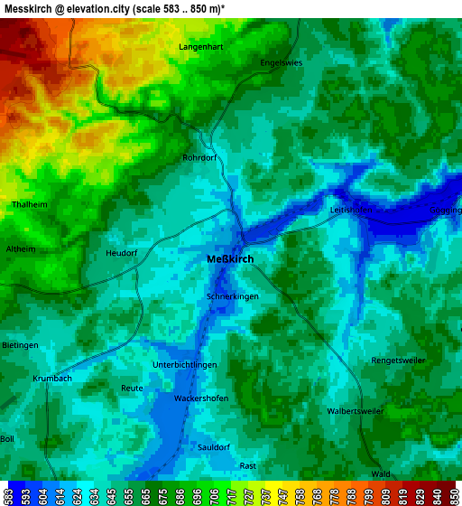 Zoom OUT 2x Meßkirch, Germany elevation map