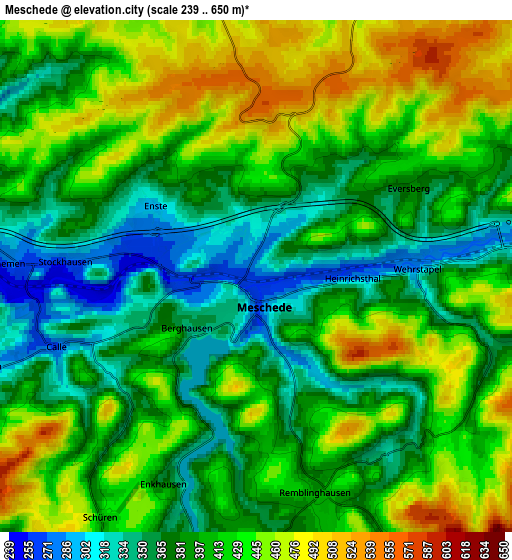Zoom OUT 2x Meschede, Germany elevation map