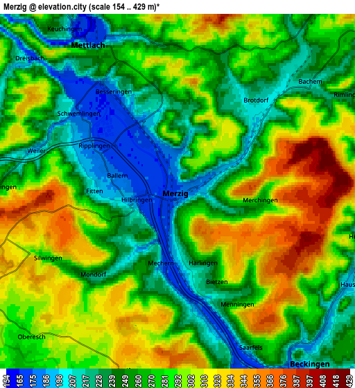 Zoom OUT 2x Merzig, Germany elevation map