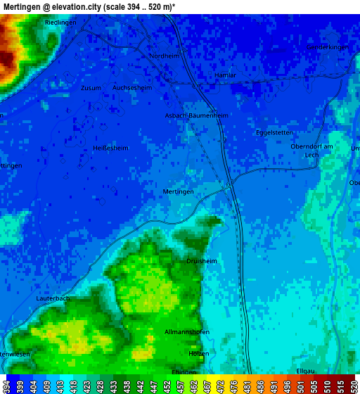 Zoom OUT 2x Mertingen, Germany elevation map