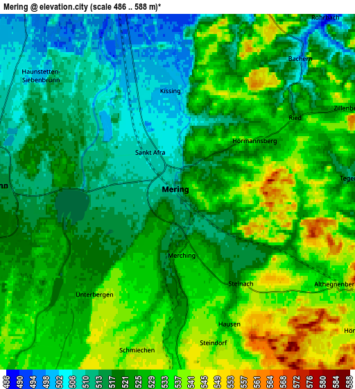 Zoom OUT 2x Mering, Germany elevation map