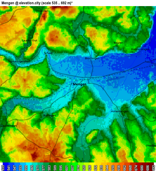 Zoom OUT 2x Mengen, Germany elevation map