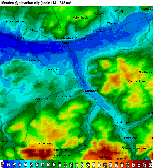 Zoom OUT 2x Menden, Germany elevation map