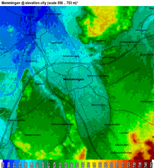 Zoom OUT 2x Memmingen, Germany elevation map