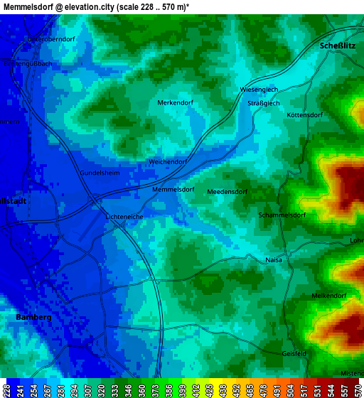 Zoom OUT 2x Memmelsdorf, Germany elevation map