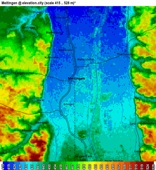 Zoom OUT 2x Meitingen, Germany elevation map