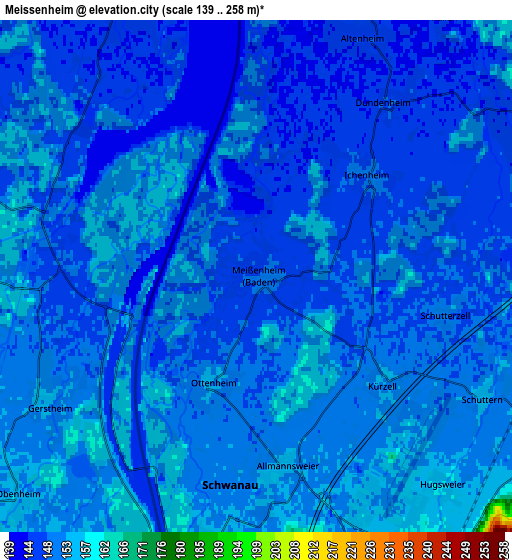 Zoom OUT 2x Meißenheim, Germany elevation map