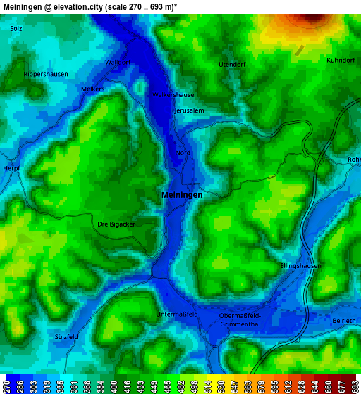 Zoom OUT 2x Meiningen, Germany elevation map