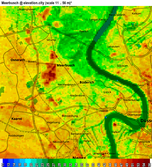 Zoom OUT 2x Meerbusch, Germany elevation map