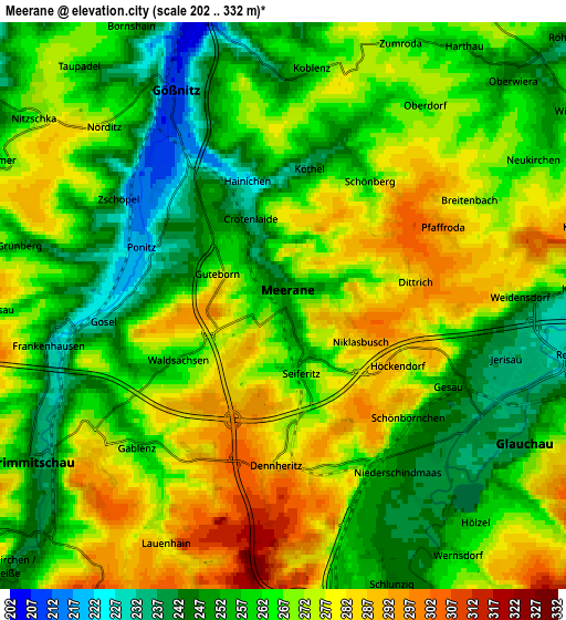 Zoom OUT 2x Meerane, Germany elevation map