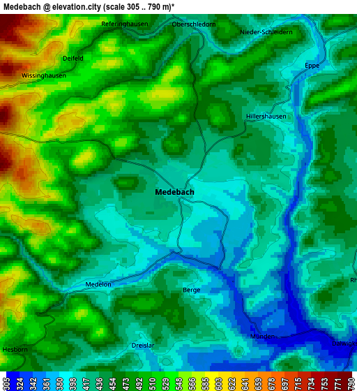 Zoom OUT 2x Medebach, Germany elevation map
