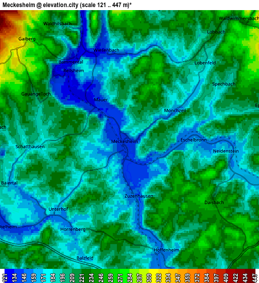 Zoom OUT 2x Meckesheim, Germany elevation map